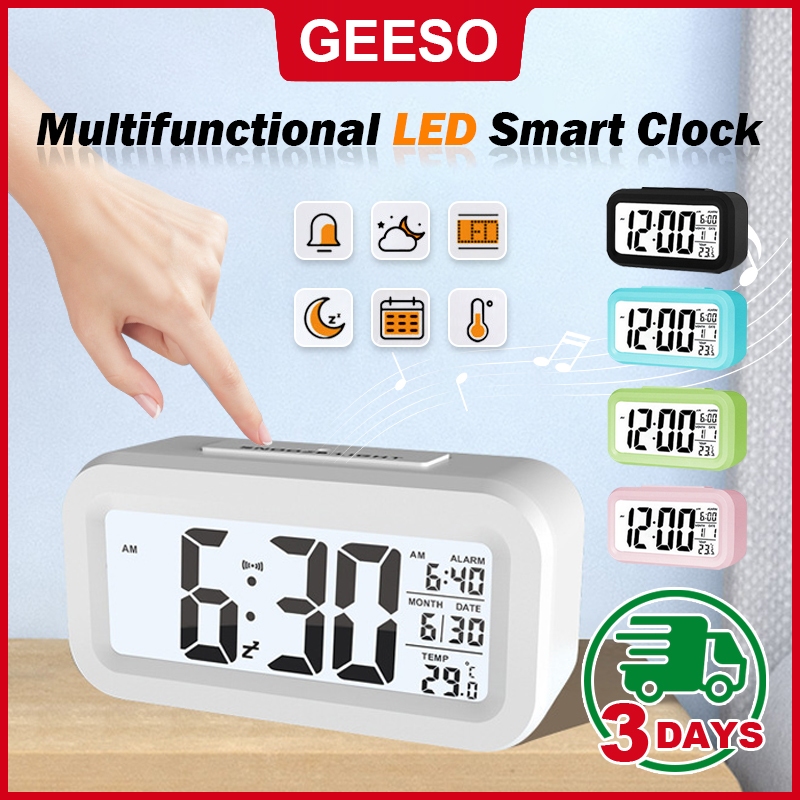 GEESO Multifunctional LED Smart Mini Clock Digital With Sensor Night Light Lamp Alarm For Room Office Home Jam Meja 智能闹钟