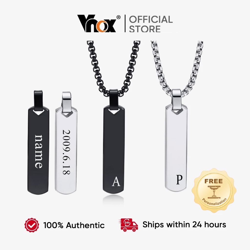 Vnox Initial Bar Necklace for Men Women,Personalized Letter Vertical Bar Pendant,Stainless Steel Jewelry Gift for Him