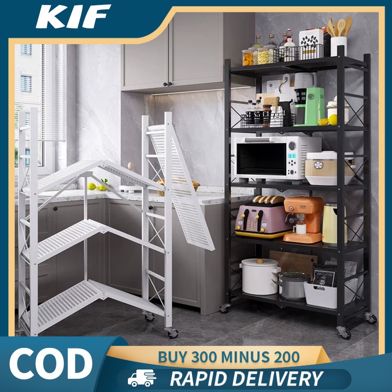 Rak Dapur Rak Barang Serbaguna Rak Besi Foldable Storage Rack Kitchen Rack 3/4/5 Tingkat Multipurpose Rack Shelf Baju折叠置物架