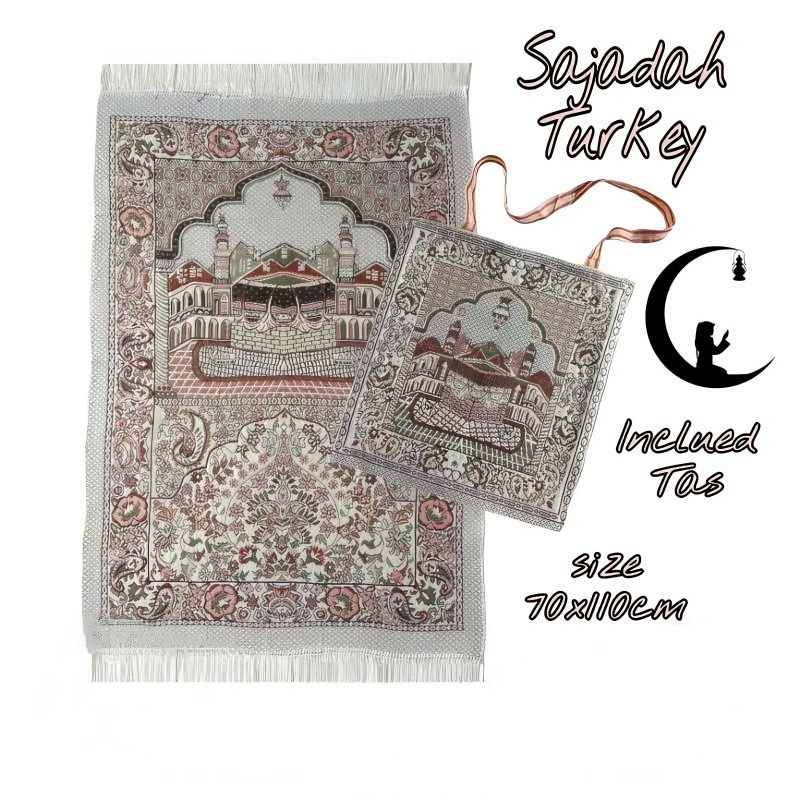 [COD] Sejadah Turki Sulam Travel Nipis Bersertai Tas — Made In Madinah, Motif Al Haram