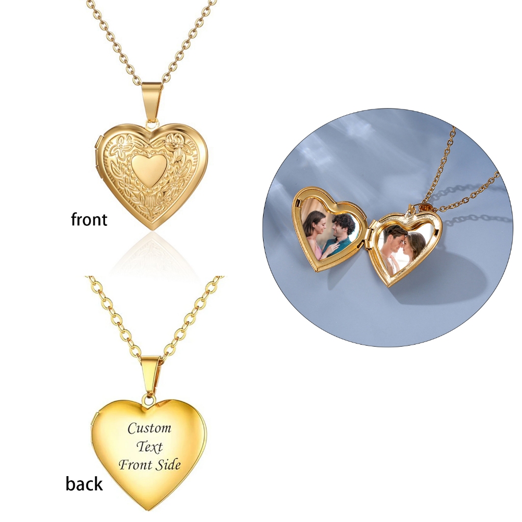 Custom Picture Necklaces for Women 18K Gold Photo Heart Locket Pendant Anniversary Gift for Girlfriend