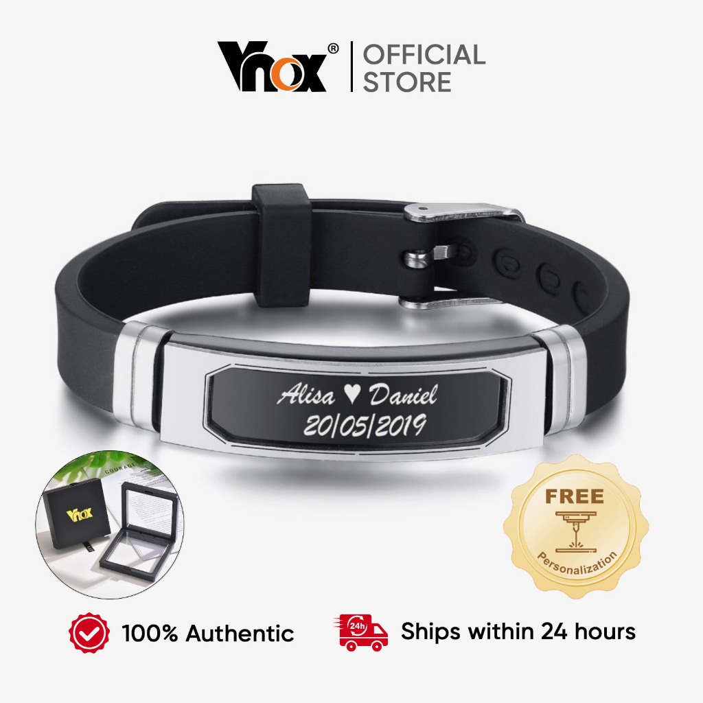 Vnox Men Personalized Engraving Names Bracelet Stainless Steel Bangle Simple Gift Jewelry