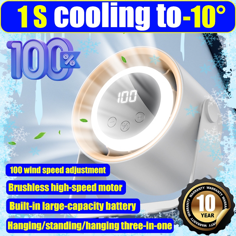 ✨【Ready Stock】1s cooling to -10°！kipas meja desktop fan desk fan Better than air conditioning！kipas mini bateri tahan lama rechargeable fan portable fan mini fan portable hand fan cooling fan 制冷小风扇kipas aircond小风扇 風扇小型