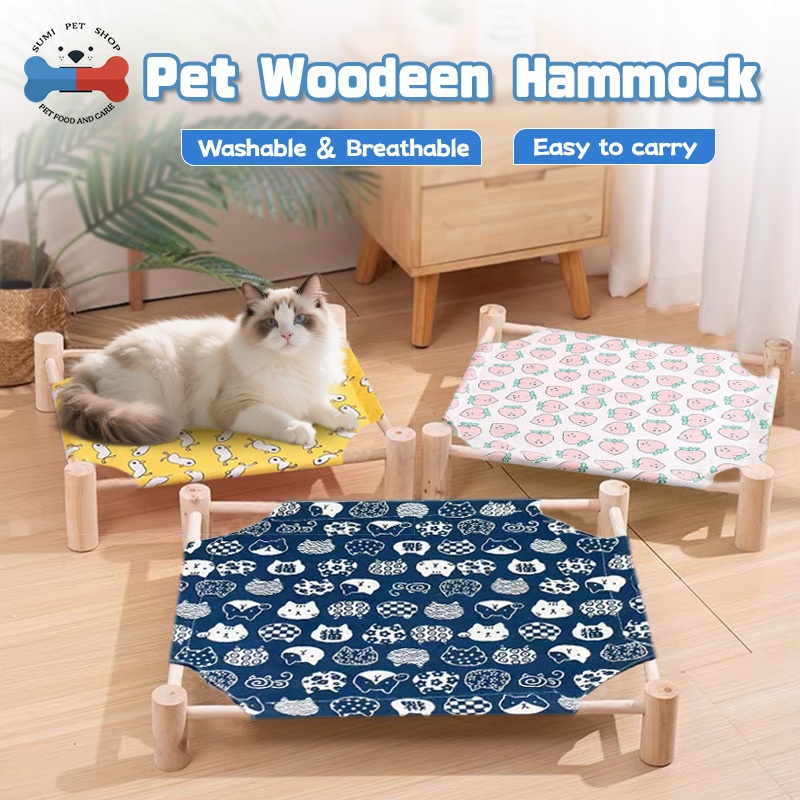 Pet Hammock Elevated Wooden Portable Cat Dog Bed Washable Katil Kucing Tinggi 猫床