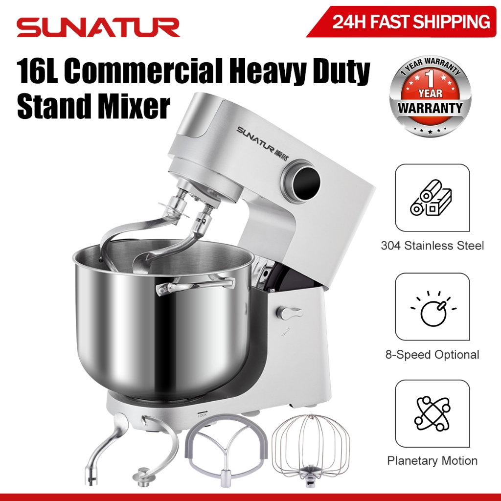 SUNATUR 16L Pengadun Komersial 2200W Pengadun Pendiri Tugas Berat 8 Kelajuan Pelbagai fungsi Pengisar Pembakar Berkapasiti Tinggi Mesin Chef Badan Logam Cangkuk Doh Ganda MK-2090EG