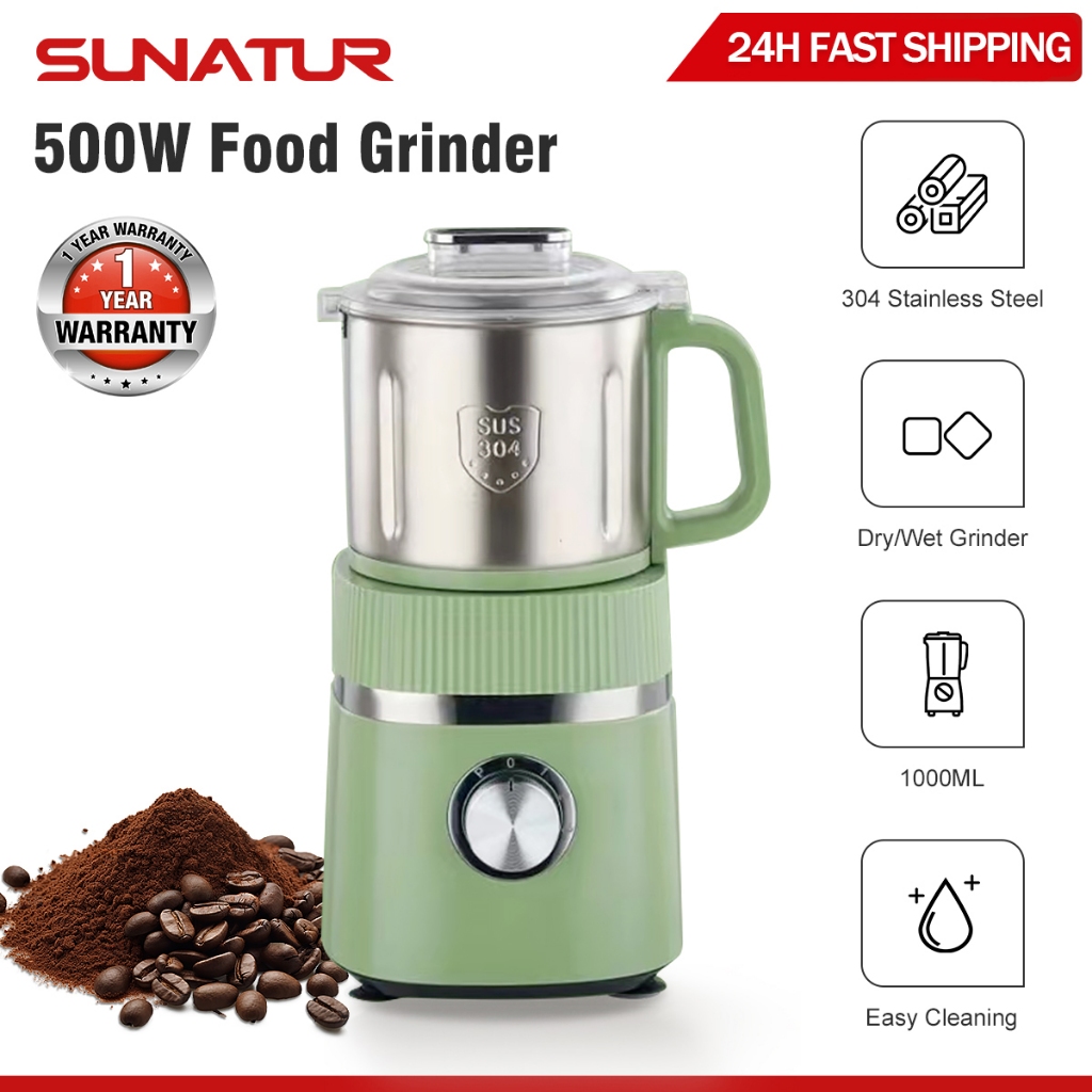 SUNATUR Pengisar Elektrik Kecil Isi Rumah Pelbagai fungsi Mesin Pengisar Makanan Basah/Kering Mesin Penghancur Biji Kopi