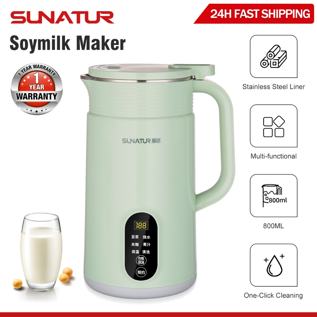 SUNATUR 800ML Pembuat Susu Soya Multifungsi Mesin Kacang Soya Automatik Pengisar Pemanas Pintar 3-Pin Palam Tempatan Malaysia