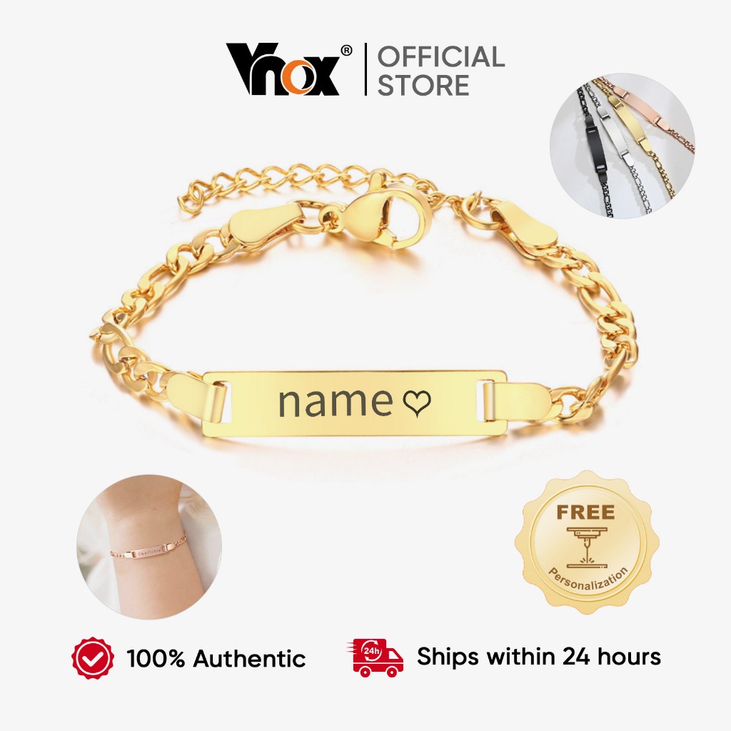 Vnox Custom Stainless Steel Baby Name Bracelet for Girls Boys Adjustable Personalized Bracelet DIY Jewelry Bangles