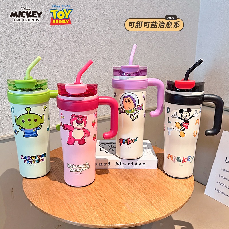 Strawberry Bear Starlight Thermos bottle 1300ml with straw | big mac Tumble｜Stainless Steel Kids Water Bottle with Straw | Cute Cartoon Tumbler, BPA Free & Leakproof (Stanley/Owala Style) - Candy Color Vacuum Flask，Ice Retention Tumbler bottle