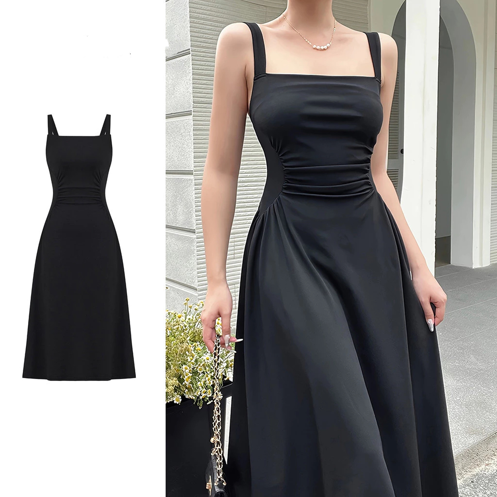 Elegant Long Black Hepburn Style Dress - Sleeveless & Plus Size