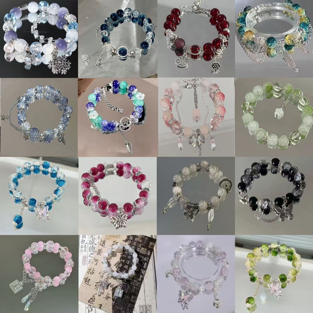 Vintage Girly Floral Butterfly Bracelet Cherry Blossom Glass Beaded Bracelet Female Fashion Accessories Decor