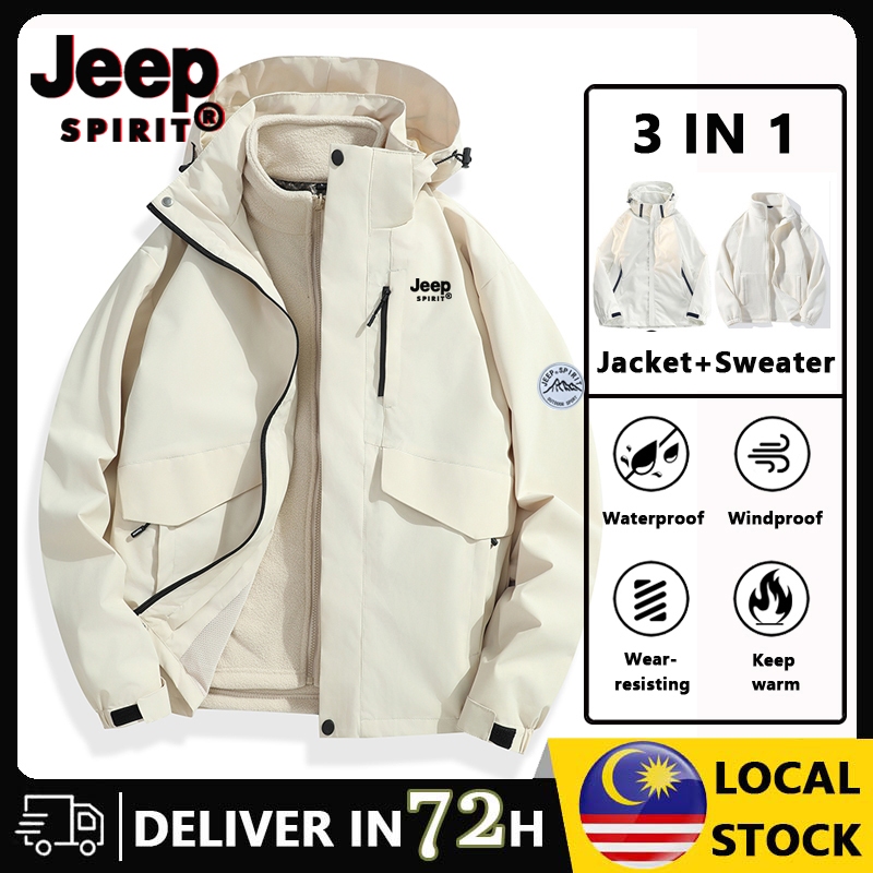 JEEP SPIRIT Couple Winter 3-in-1 Windproof and Waterproof Multi functional Jacket Outdoor Mountaineering Warm Jacket