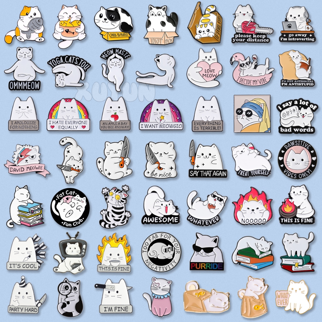 100 Styles Cartoon White Kitten Lapel Pin Cute Cat Pet Animal Metal Brooch Clothing Backpack Hat Accessories Gift for Friends Jewelry