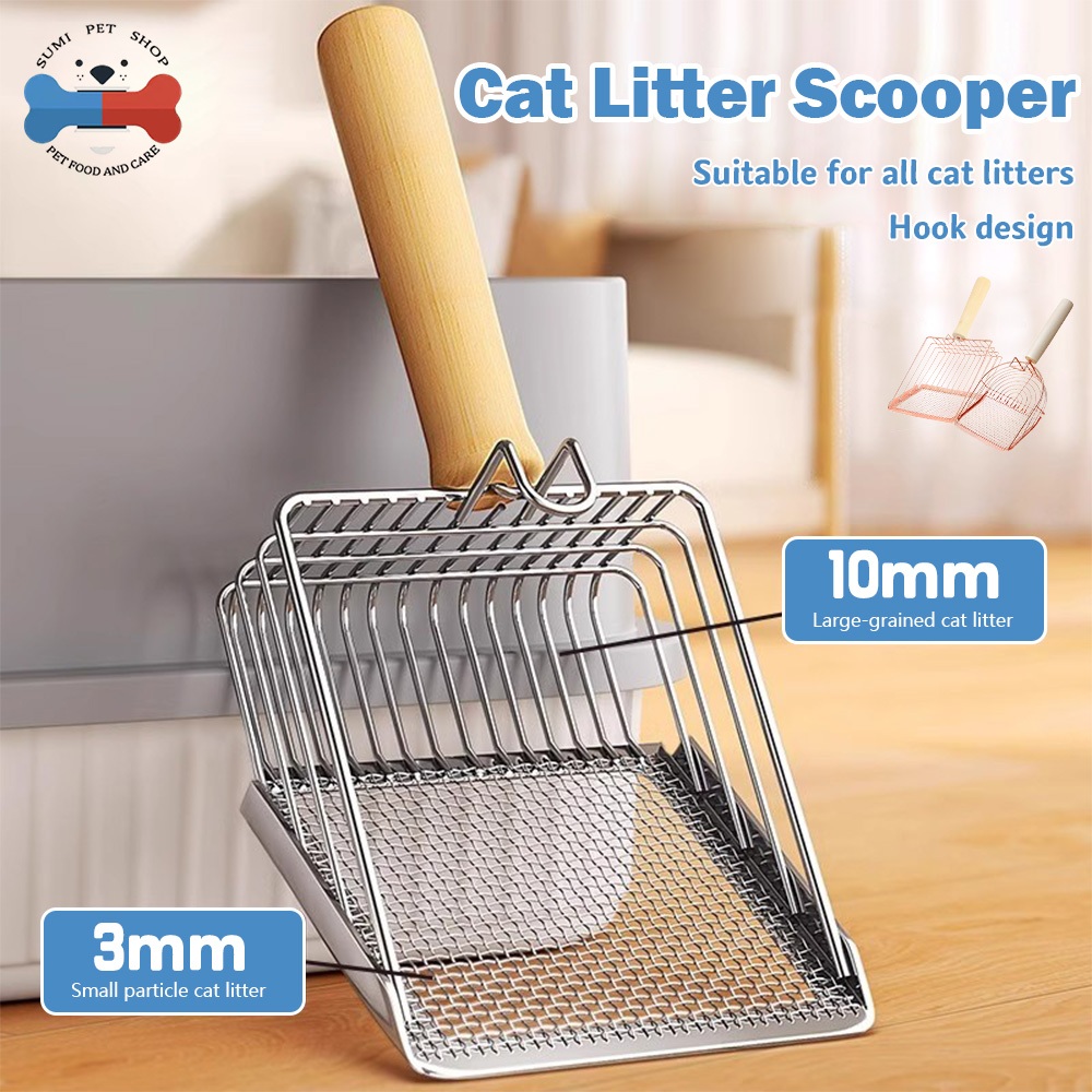 Stainless Steel Cat Litter Scoop Pet Litter Sand Shovel with Wooden Handle Durable Penyodok Pasir Kucing 猫砂铲