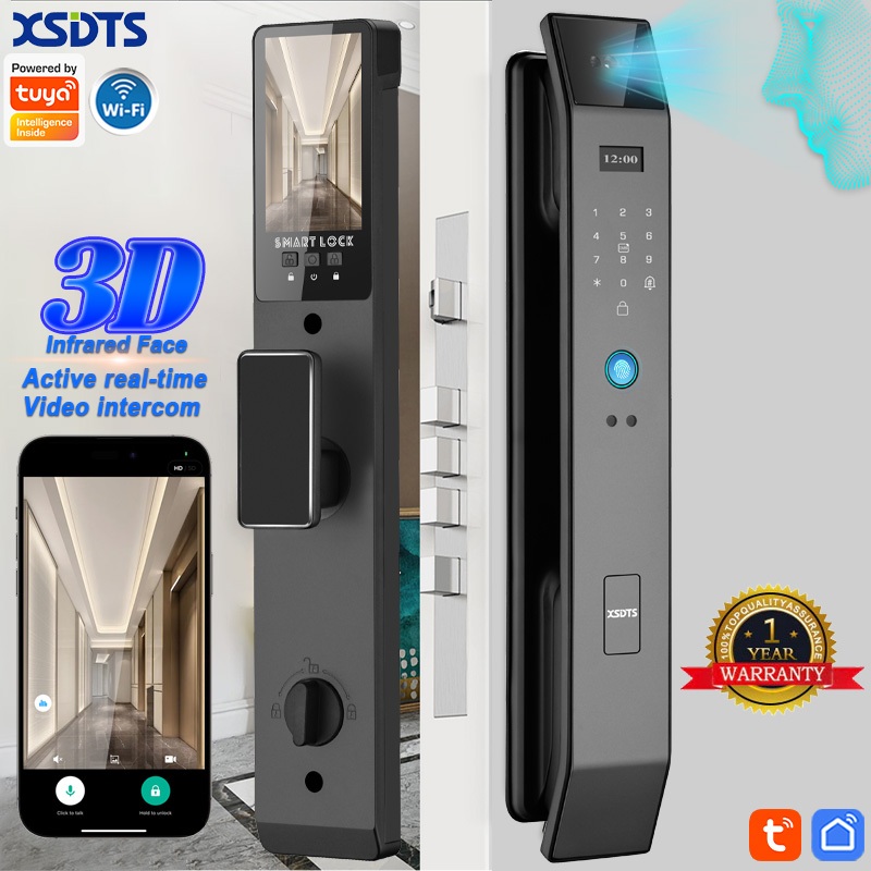 Tuya 3D Face Real-time Intercom Smart Door Lock Security Camera Intelligent Fingerprint Password Biometric Electronic Key Unlock