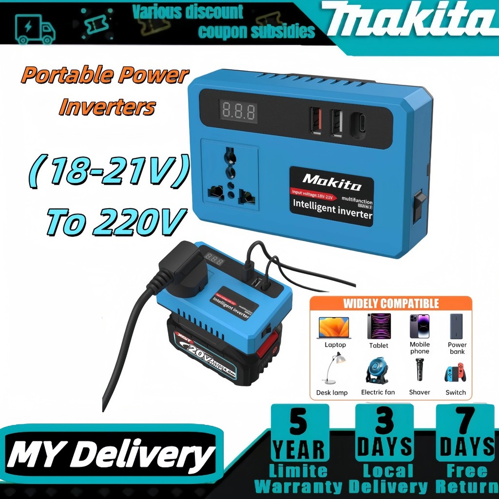 [MY]MAKITA Portable Power Inverters for 20V Battery Inverter 20v to 220v Converter with Dual USB,AC Outlet and Type-C