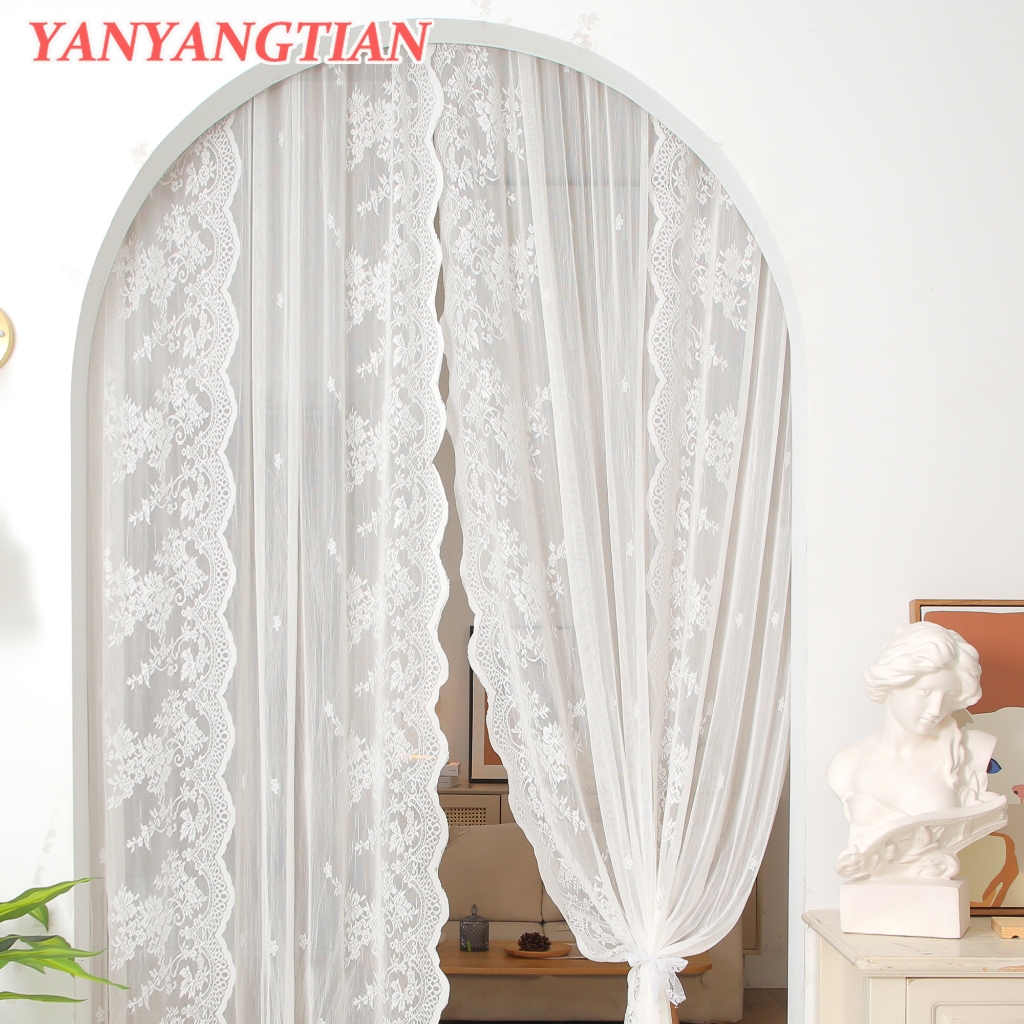 YANYANGTIAN Lace Privacy Door Curtain French Bedroom Curtains No Punching With Telescopic Rod