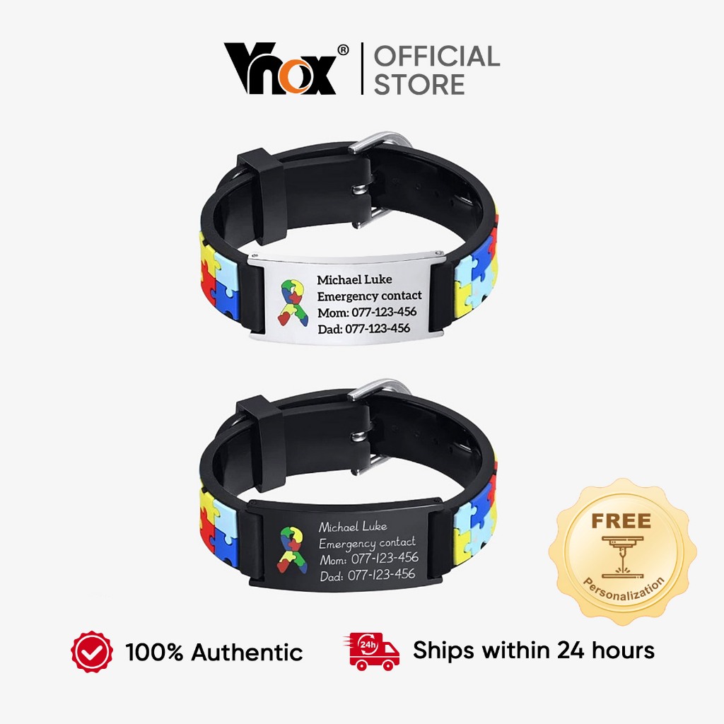 Vnox Personalized Autism Bracelet for Children, Customized ID Name Stainless Steel Bracelet Jewelry