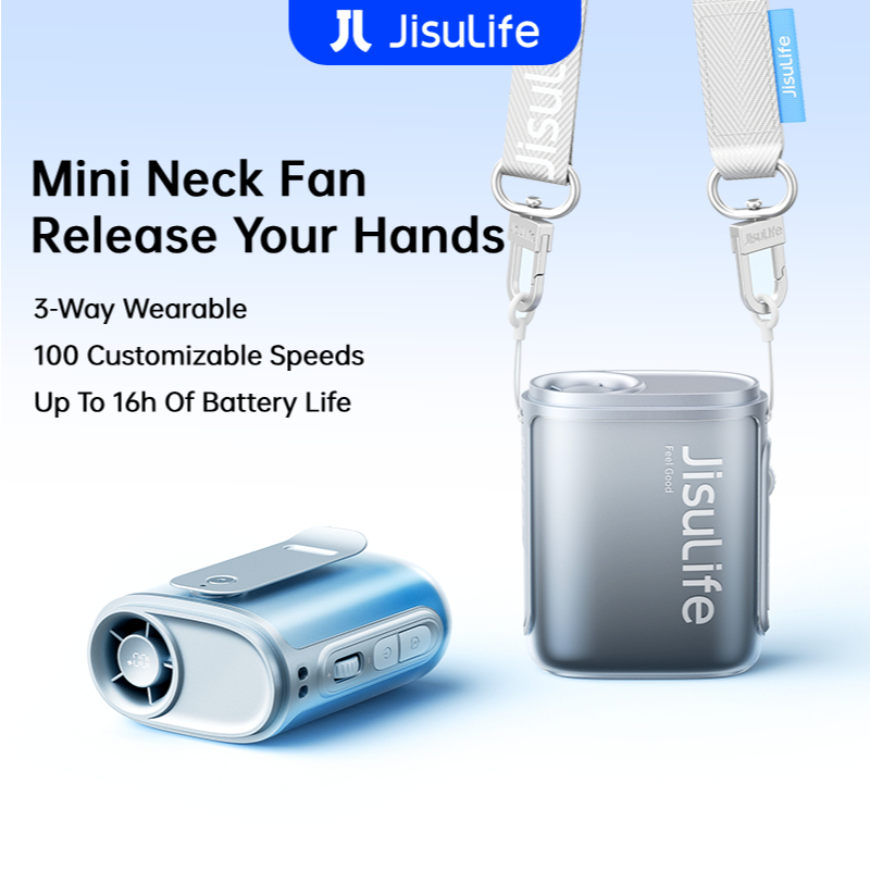 JisuLife Neck Fan Life 5 4500mAh Battery100 Gears Strong Wind Portable Mini Fans USB Rechargeable Waist-mounted fan for Outdoor Commuting