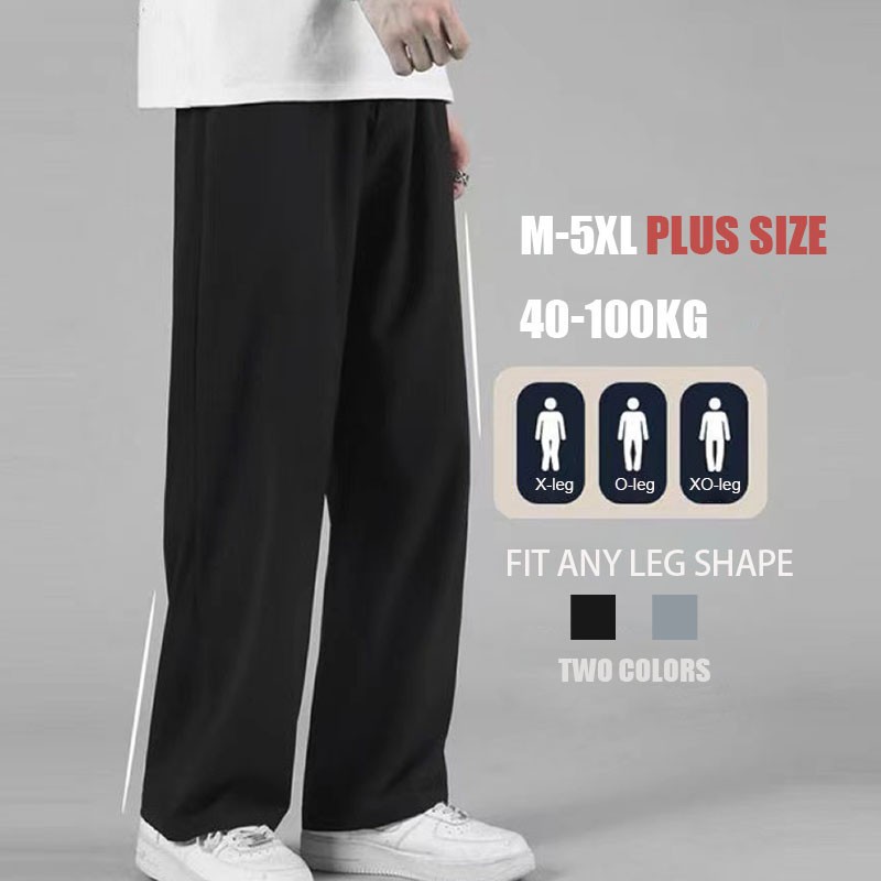 Local Delivery Korean Style Seluar Baggy Ice Silk Oversized Wide Leg Pants For Men Loose Trendy Thin Seluar Slack Lelaki Straight Joggers Sweatpants Plus Size