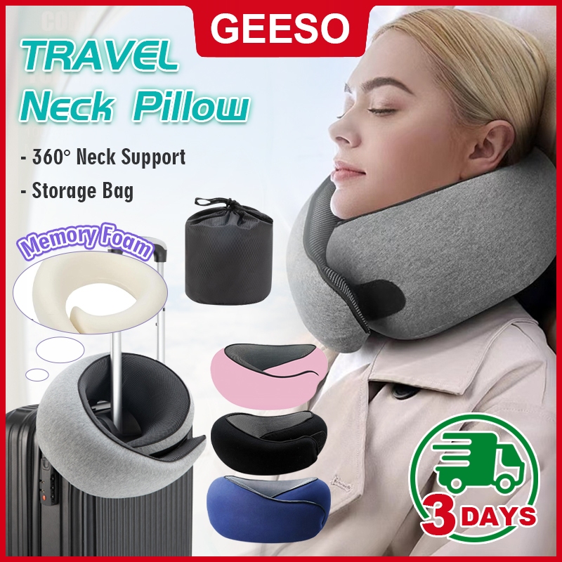 GEESO 360° Travel Neck Pillow Soft Neck Brace Comfort Foam Cervical Collar Relieves Pain & Pressure In Spine 魔术贴旅行枕