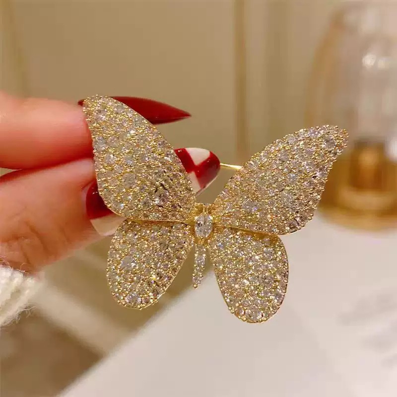 Butterfly Brooch Diamond-encrusted Dress Pin Anti-glare Headscarf Accessories Gold-plated Hypoallergenic Corsage Light Luxury Coat Decoration Banquet Commu