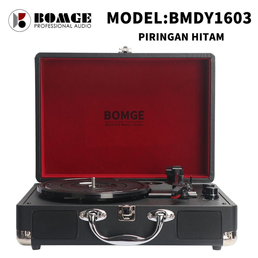 BOMGE Vintage 3-Speed Bluetooth Portable Suitcase Record Player with Built-in Speakers | Upgraded Turntable Audio Sound