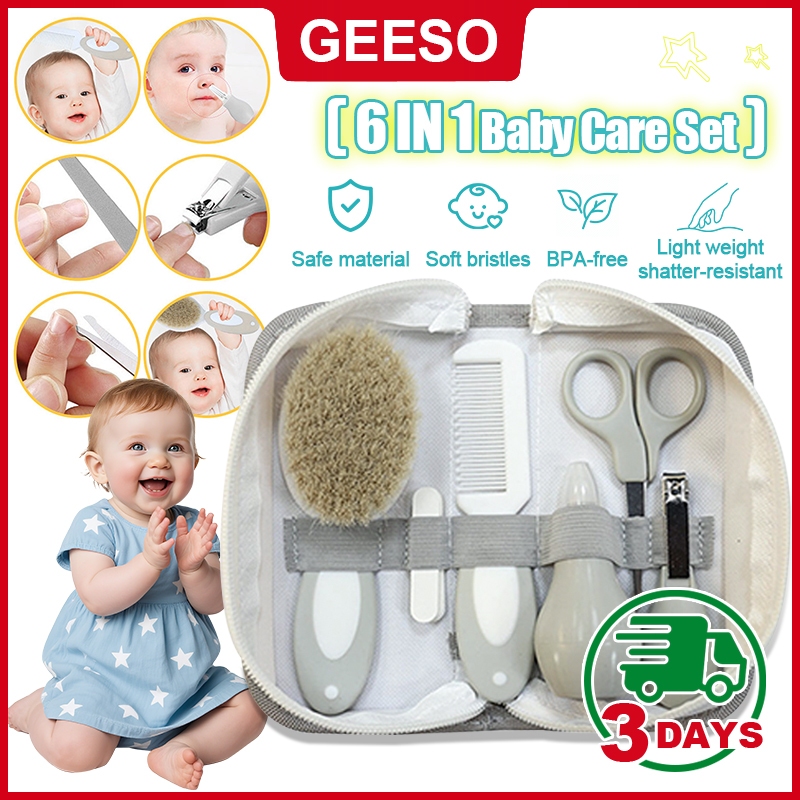 GEESO Baby Care Kit 6 Pcs Grooming Set With Pouch Nail Clipper Sikat Rambut Set Potong Kuku Baby Barang 婴儿护理6件套