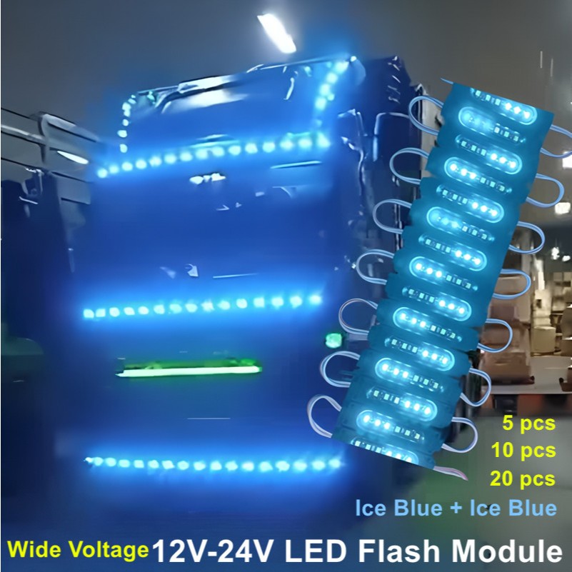 Wide Voltage 12V-24V Flashing LED Module for Truck Side Warning/Running Light Lampu LED Berkedip 12V-24V untuk Truk, Amaran/Lampu Lari (Red+Biru, Biru Ais+Biru Ais, Biru Ais+Ungu, Biru+Biru)