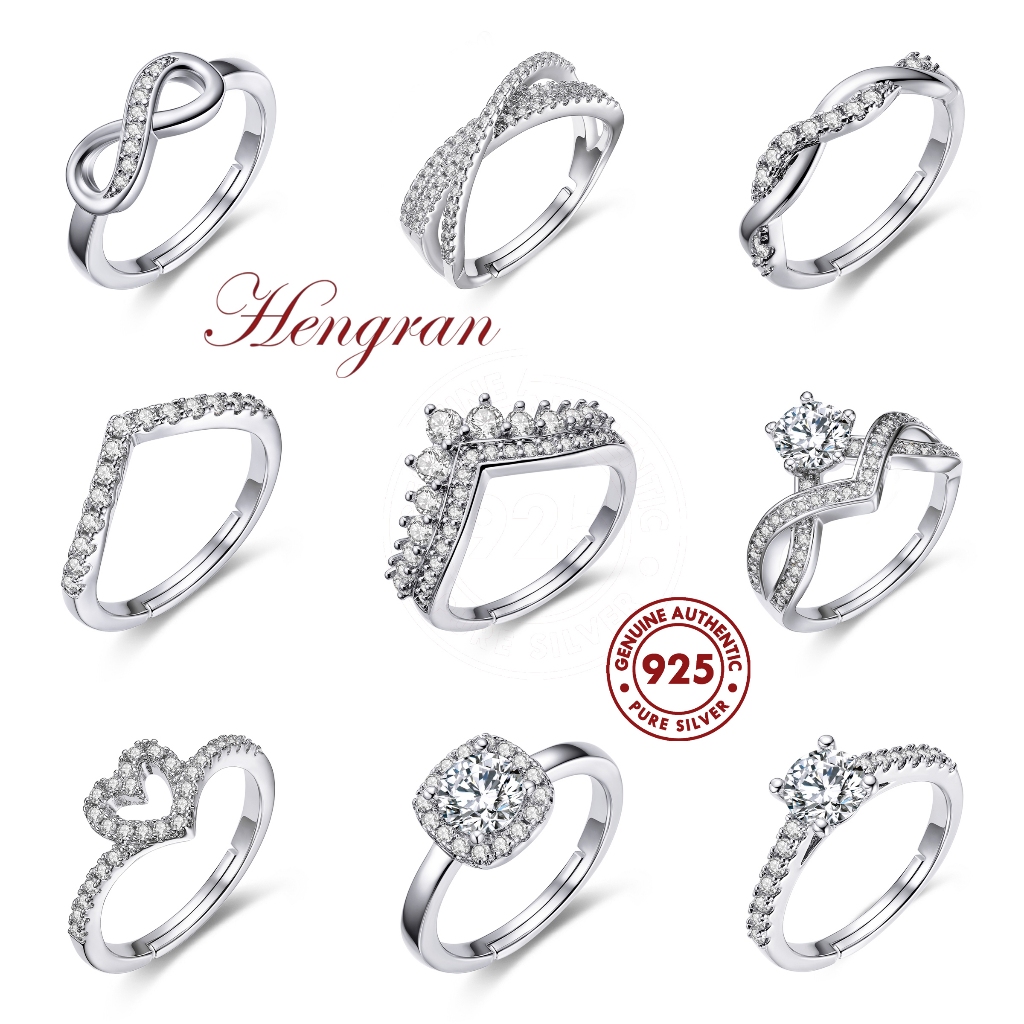 Adjustable 925 Cincin Silver Original Moissanite Diamond Women's Ring for Wedding Promise Jewellery