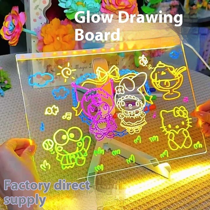 Children's Luminous Drawing Board Children's Gift DIY Graffiti Erasable Acrylic Fluorescent Board Blackboard Children's Educational Toy Writing Board Gift for Kids