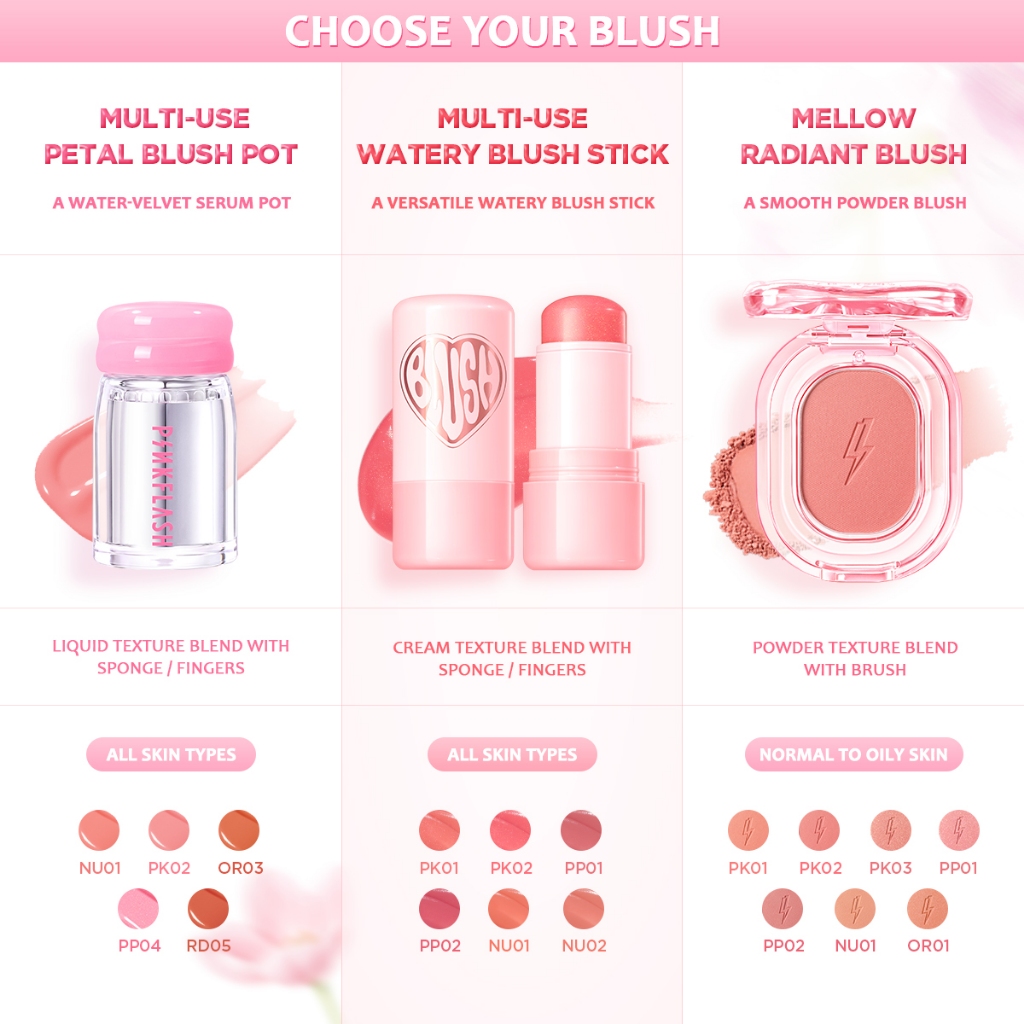 PINKFLASH Multi-Use Watery Blush Stick – Long-Lasting, Blendable, Moisturizing, 6 Shades