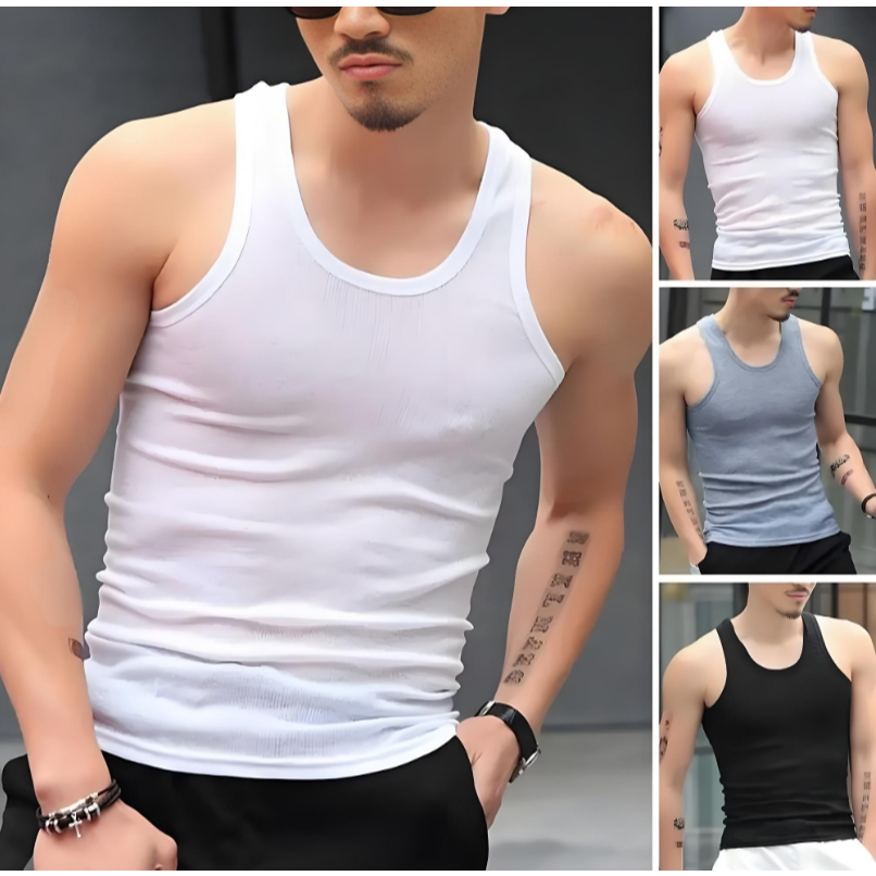Men Adult Plain Singlet / Tank Top / Sleeveless Cool Airy Breathable Elastic Sport Tops