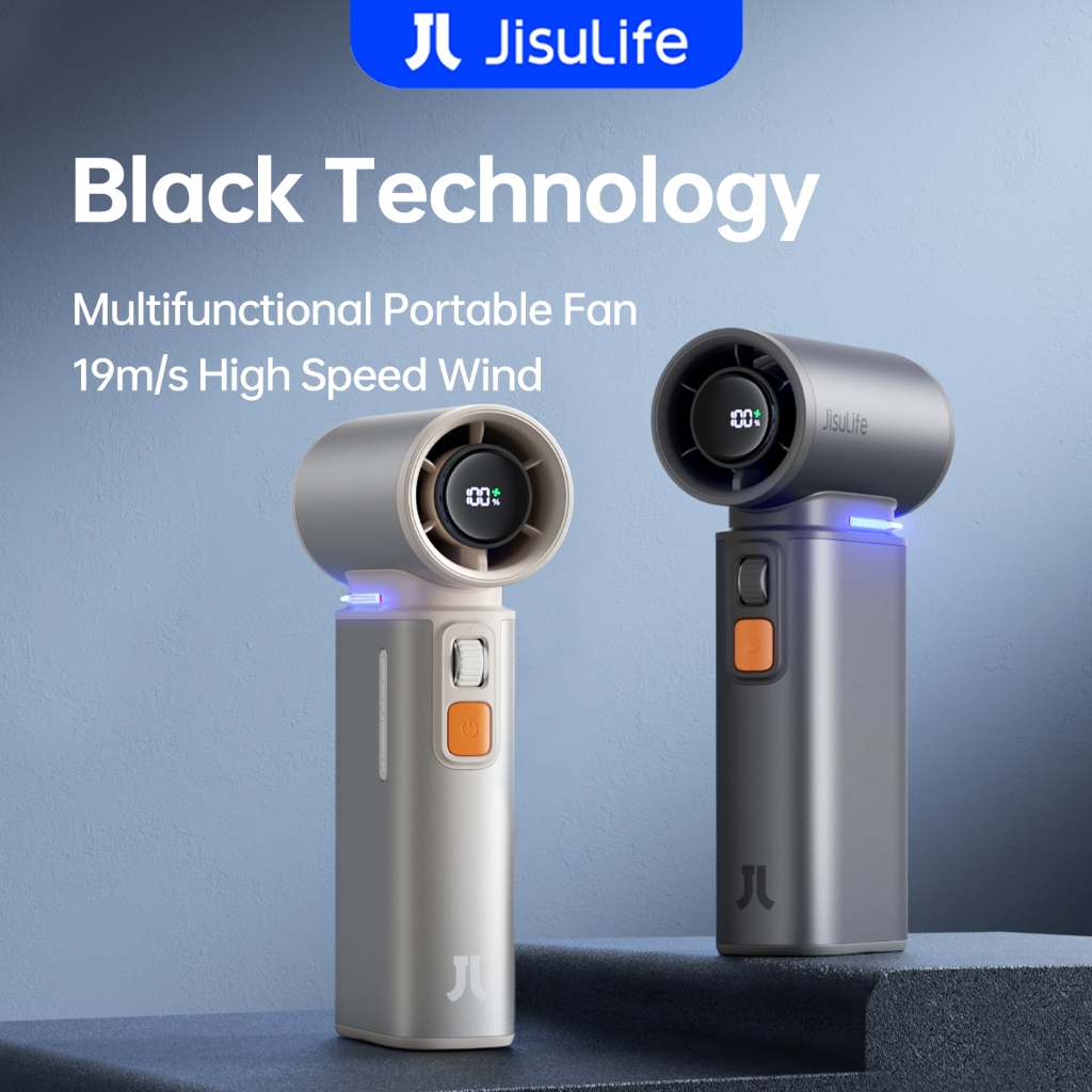 JisuLife 3 in 1 Fan Portable 9000 mAh Battery Rechargeable With Air Duster Function Mini Fan With 1-100 Speeds LED Display Outdoor Camping