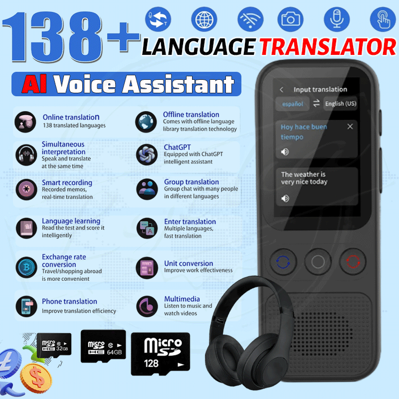 Multi-language Language Translator Device AI Translator Device 138 Langauages Offline Online AI ChatGPT Translator Simultaneous Interpret Overseas Translati