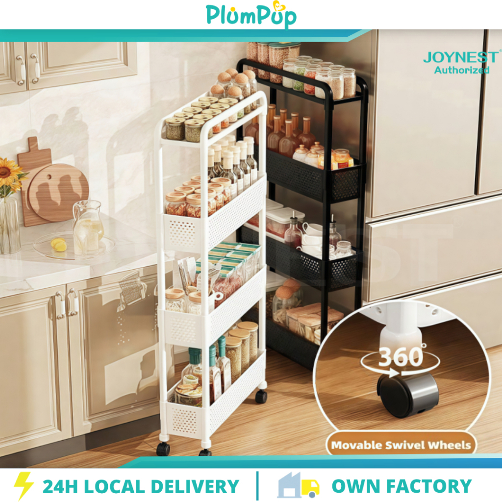 2/3/4 Tier Gap Stroage Rack Movable Narrow Shelf Kitchen Storage Trolley Rack With Wheels Rak Buku 023