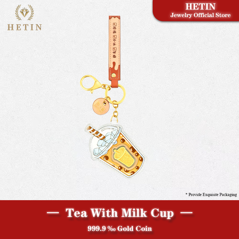 【HETIN】Pure Gold Milk Tea Cup Gold Bar（0.2g）Solid Gold 999/24K Gold Coin Pendant