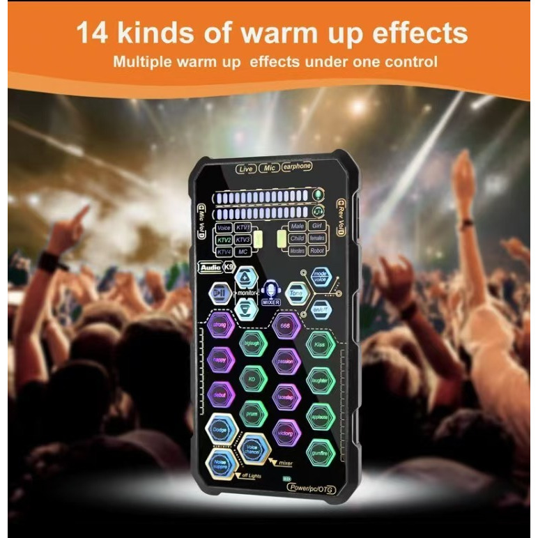 Hosabely SK9 Portable Sound Card for Live Streaming/Recording/Gaming Noise-cancelling portable handheld
