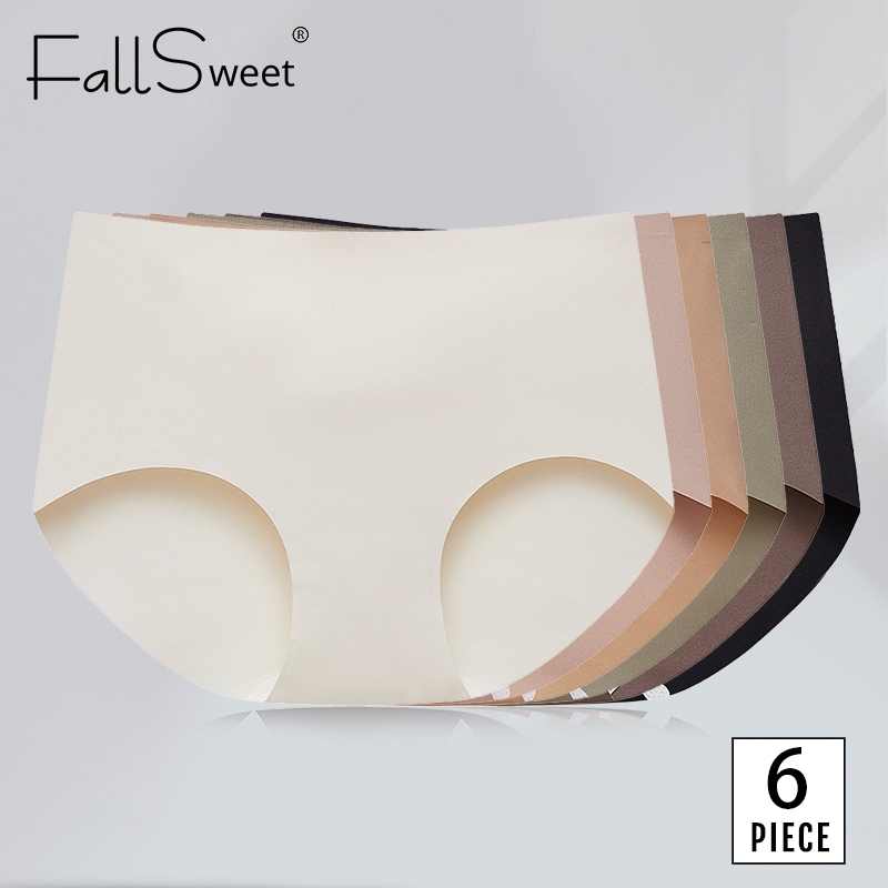 FallSweet 6Pcs/Set M-2XL 7A Mulberry Silk Panties Women Antibacterial Crotch Seamless Soft Breathable Ice Silk Briefs Seluar Dalam Wanita