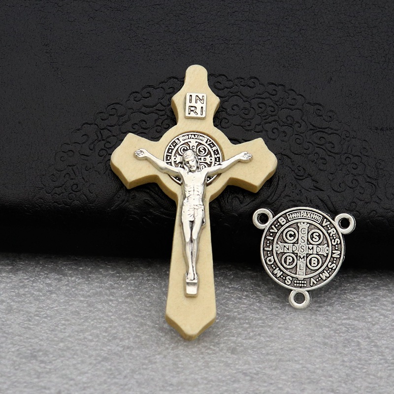 Benedict & INRI Crafting Set with Wooden Cross | DIY Necklace & Bracelet Findings Kit | Handmade Symbolic Gift Collection