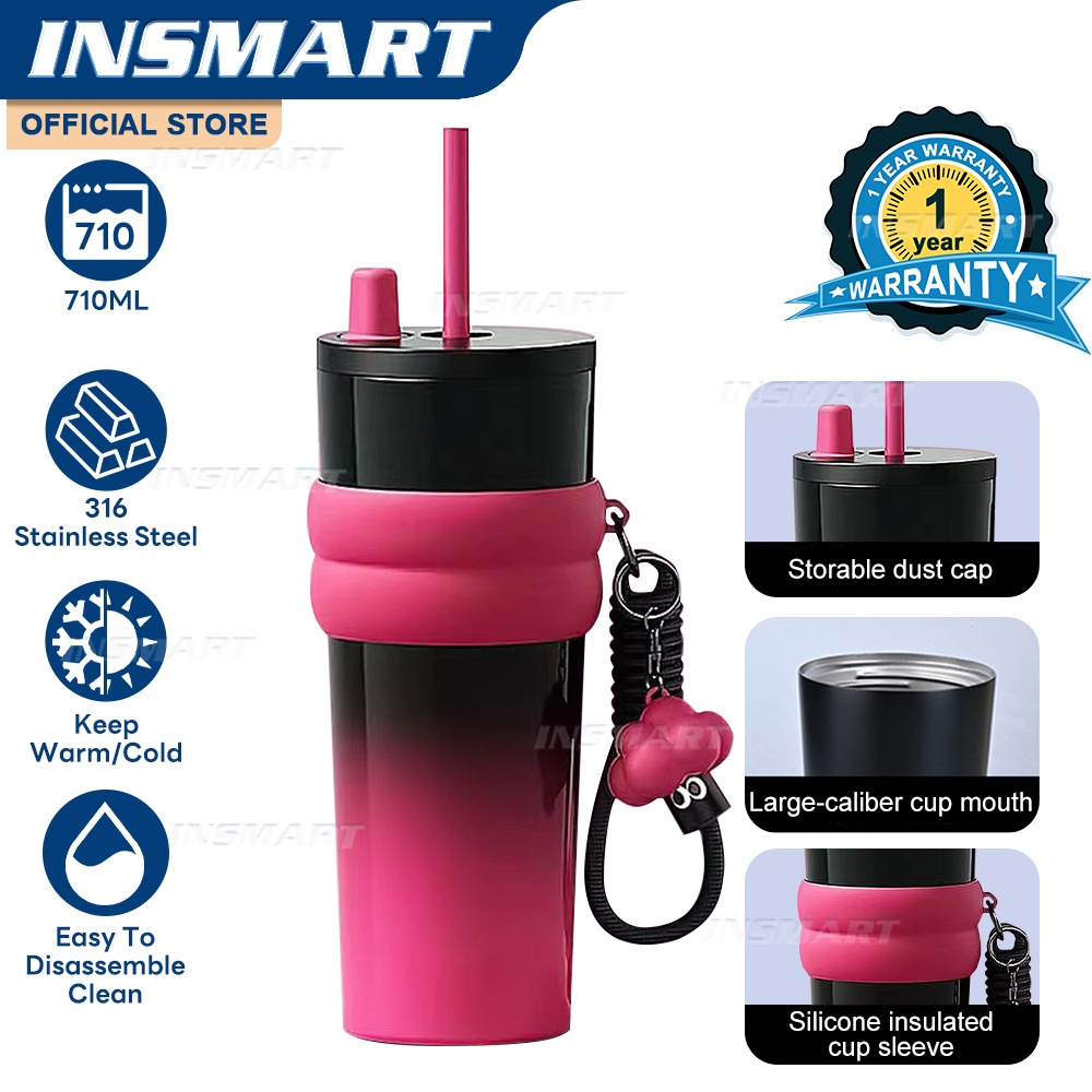 INSMART 710ML Ceramic Liner Stainless Steel Water Cup with Lid Vacuum Insulated Cup Hot and Cold Dual-purpose Cup