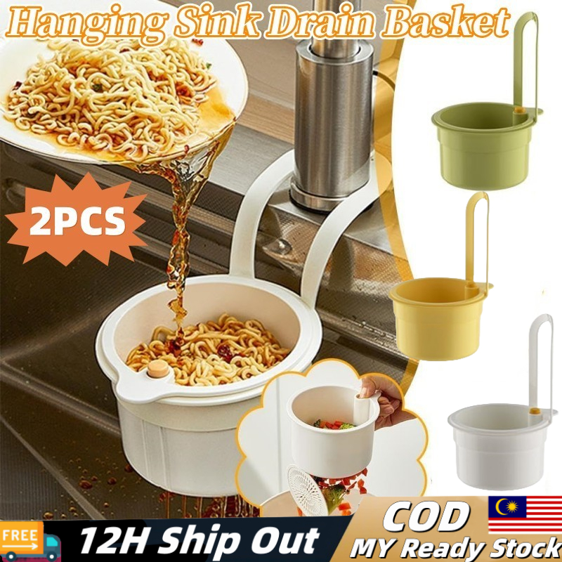 (Local Seller) 2IN1 Sink Strainer Basket Faucet Hanging Sink Drain Basket, Automatic Dumping Kitchen Sink Food Waste Collector, Detachable Fruit Clean Filter Rack
