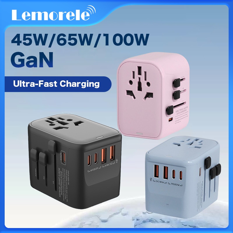Lemorele Universal Travel Adapter 45W/65W/100W With USB+Type C International Plug Charger Fast Charging