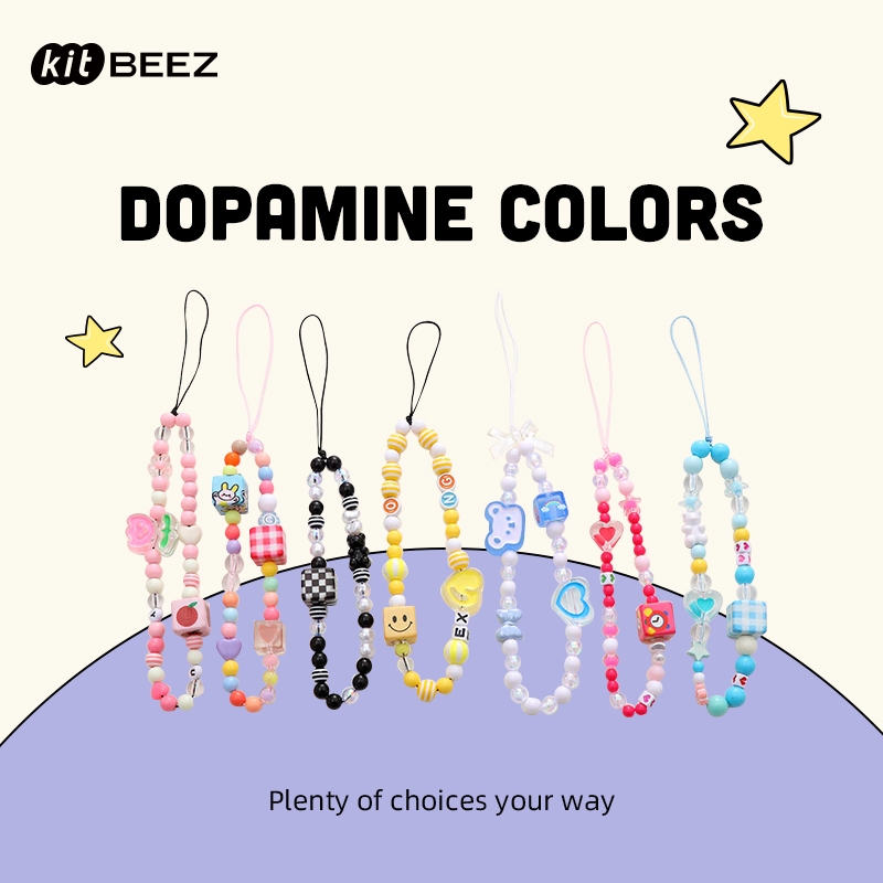 KiTBEEZ Cute Cartoon Pendant Phone Case Lanyard with Beaded Chain Perfect for Cameras [Free Gift]