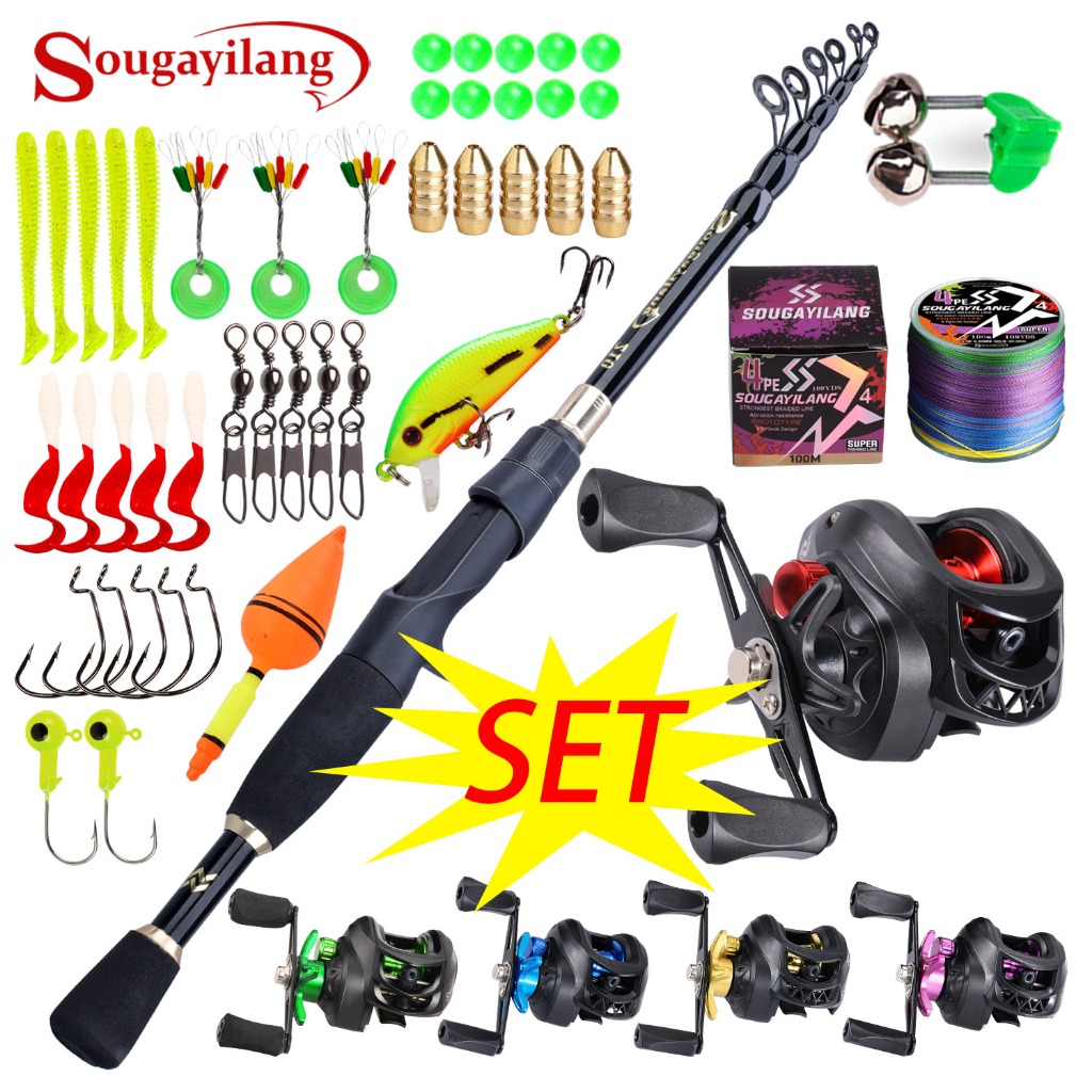 Sougayilang Telescopic Fishing Rod Set 1.8-2.4M Carbon Fiber Fishing Rod 7.2:1 Gear Ratio Fishing Reel Closed Length 50cm Protable Fishing Rod Set