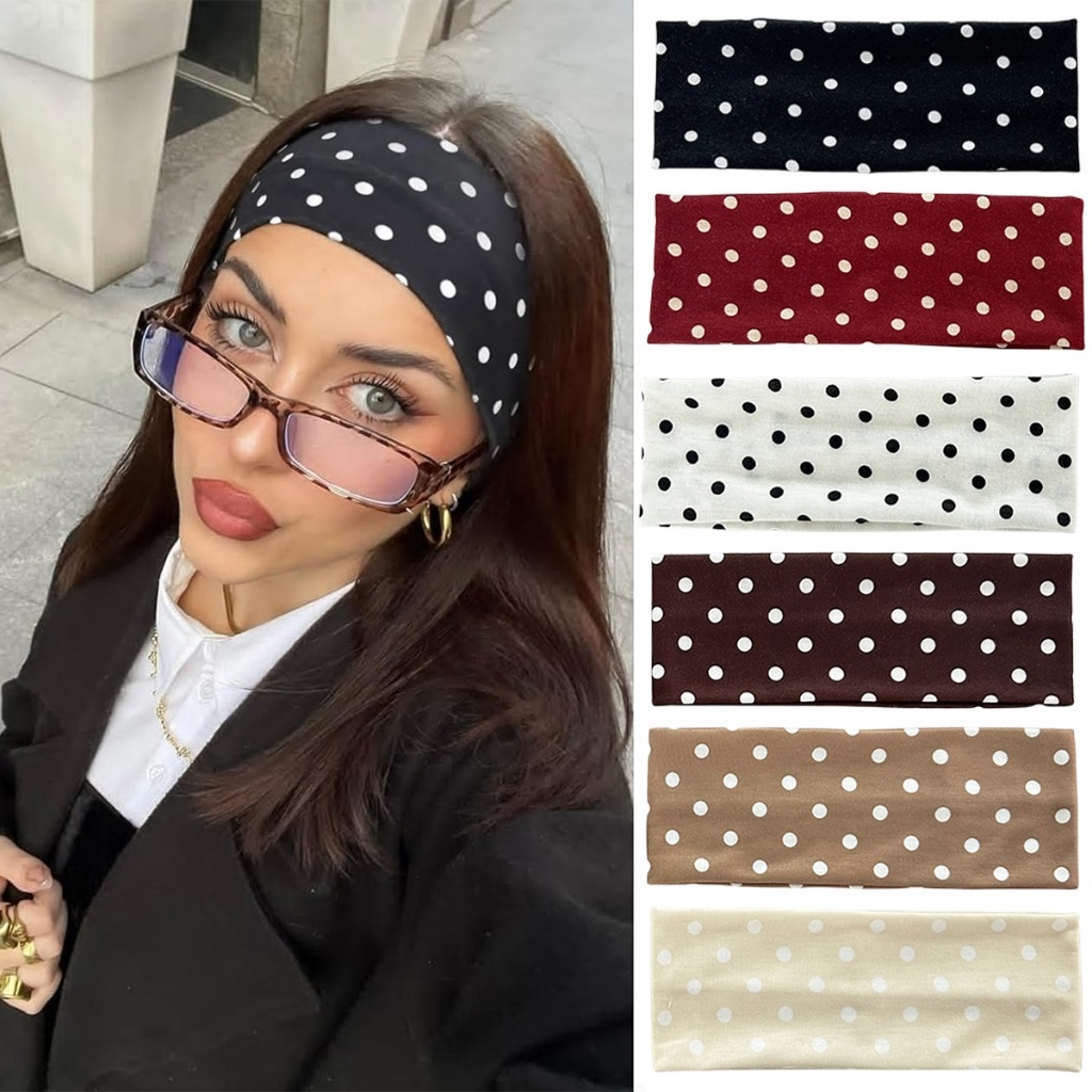 Retro Polka Dot Elastic Headband Stretchy Soft Sports Gym Yoga Hair Band Female Fashion Makeup Everyday Headwear
