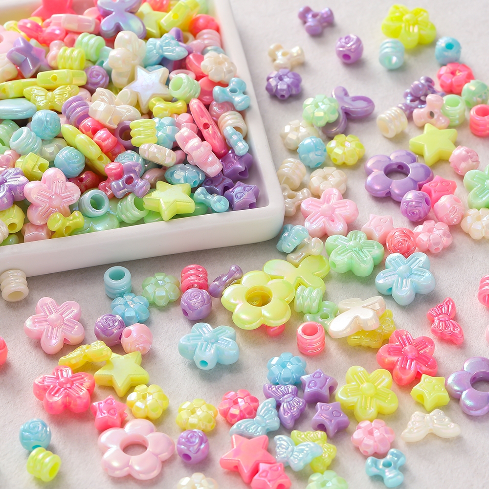 St.kunkka 50-100Pcs Acrylic Metallic Spacer Beads Iridescent Mixed Color Flower Beads for DIY Bracelet Necklace Handmade Crafts