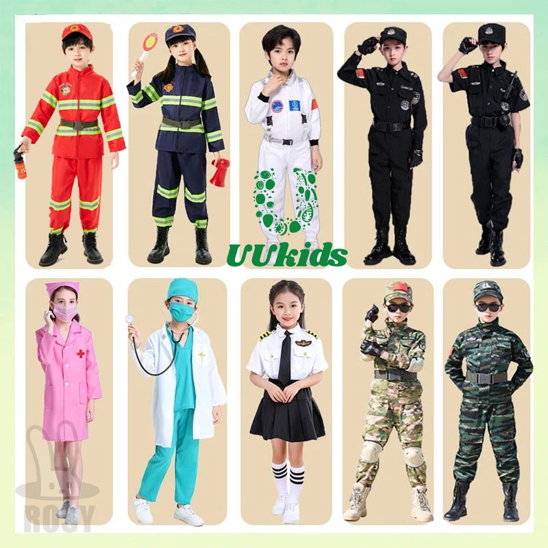 【Stok Sedia di Malaysia】Kostum Polis Budak Career Costume for Kids Girl Army Costume for Kids Boys Camouflage Soldier Costume Military Uniform Police Halloween Costume Cosplay baju kerjaya kanak kanak