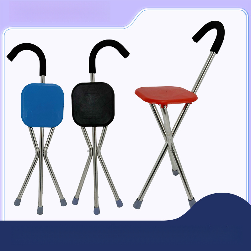 Cane Stool Thickened Stainless Steel Elderly Outdoor Travel Cane Chair、walking aid、walking cane、tongkat orang tua、tongkat lipat、tongkat 4 kaki、Foldable walking stick for elderly、tongkat kaki 4、拐杖椅子- ***