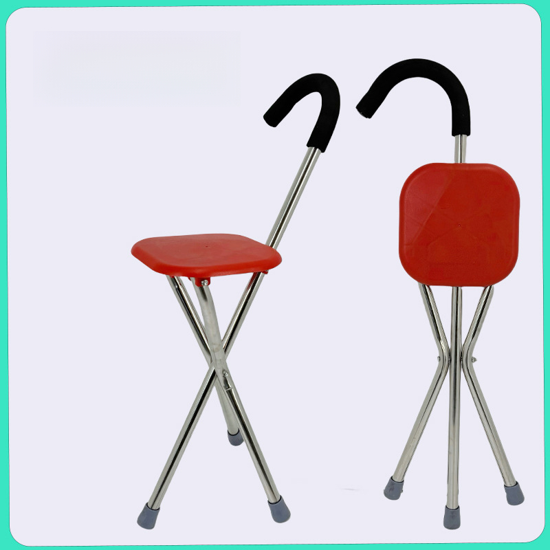 Cane Stool Thickened Stainless Steel Elderly Outdoor Travel Cane Chair、walking aid、walking cane、tongkat orang tua、tongkat lipat、tongkat 4 kaki、Foldable walking stick for elderly、tongkat kaki 4、拐杖椅子 & -- &